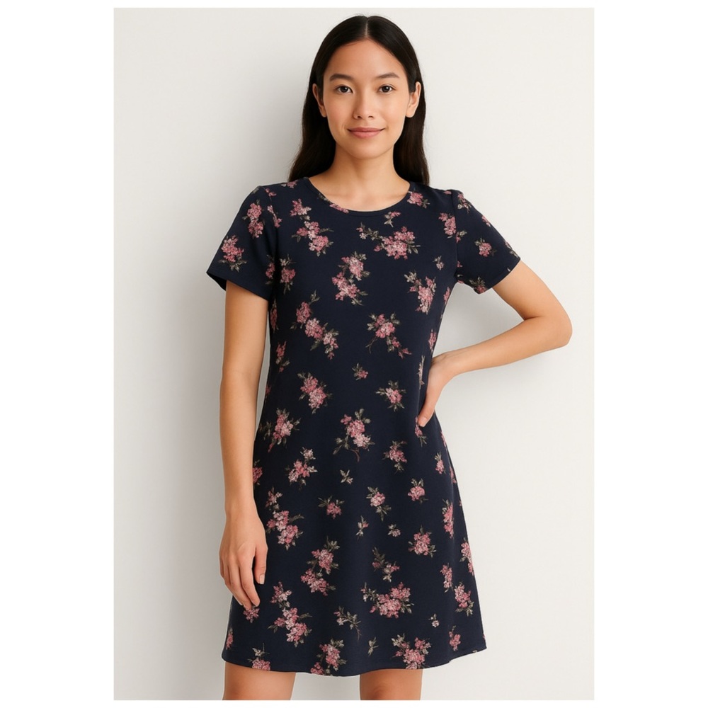 Amour Vert Darla Navy Floral Puff Sleeve Mini Dress XS | Sustainable Workwear